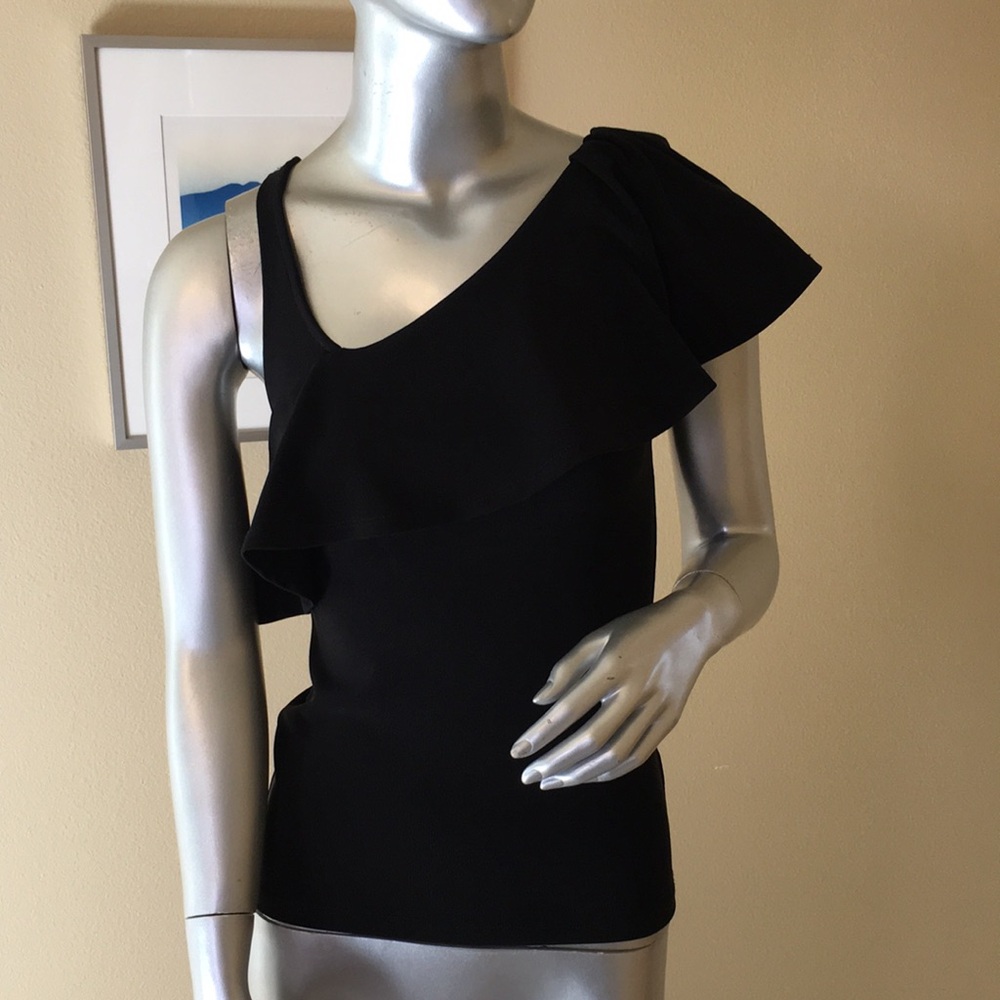 LEITH | Solid Black Ruffle Top - Picture 9 of 11